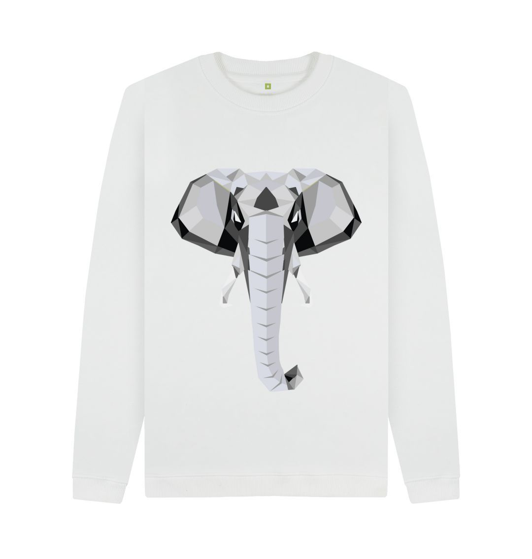 White Geometric Elephant Sweater