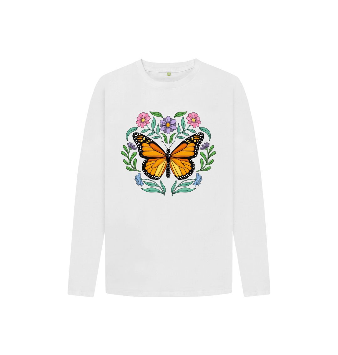 White Flowers and Butterfly Long Sleeve Tee