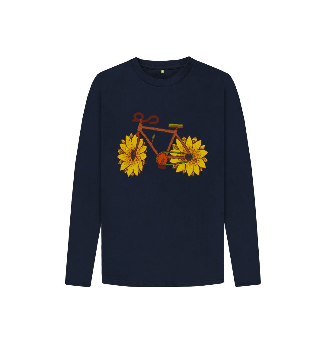 Navy Blue Sunflower Bike Long Sleeve Tee