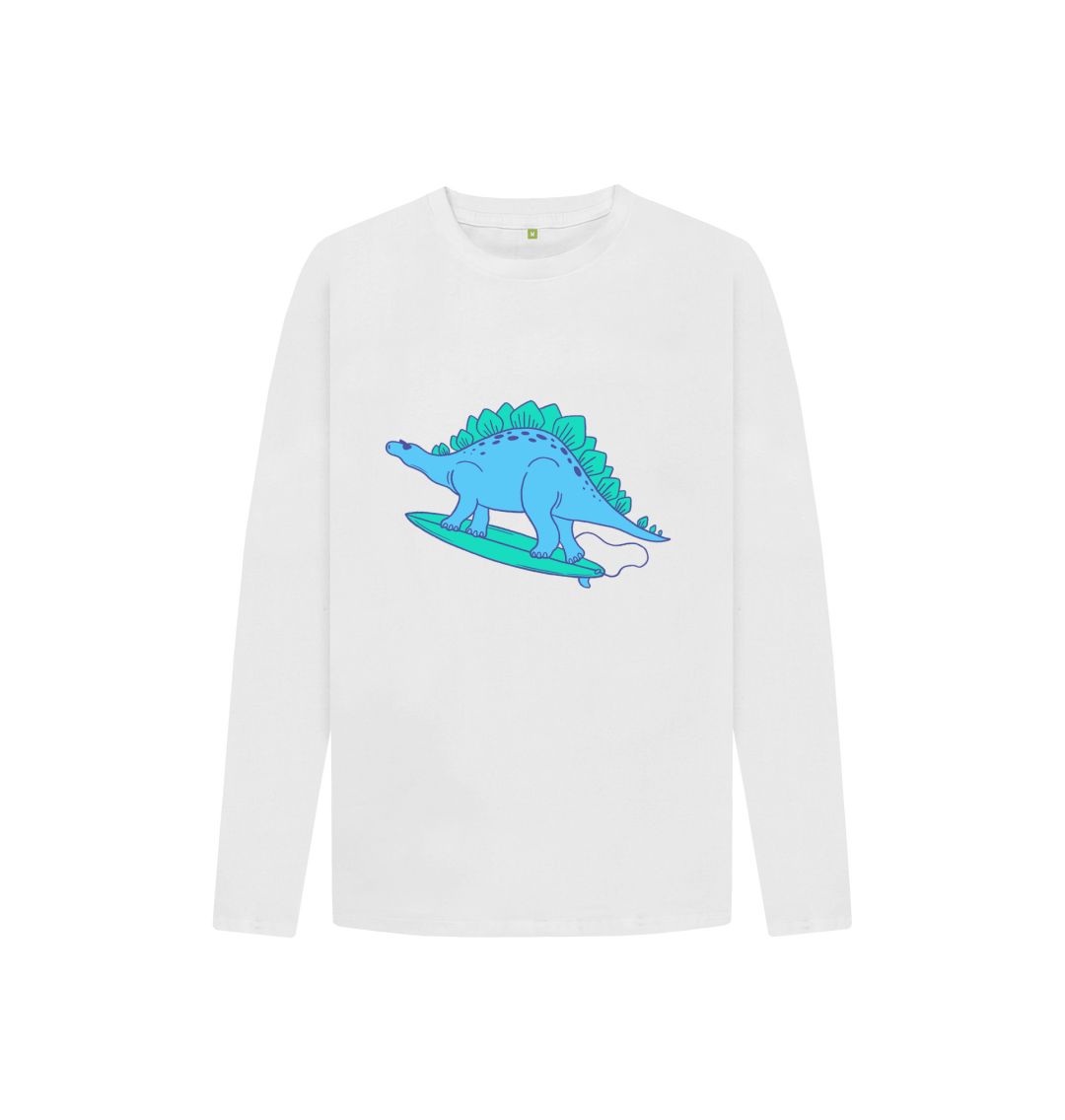 White Blue Dino Long Sleeve Tee