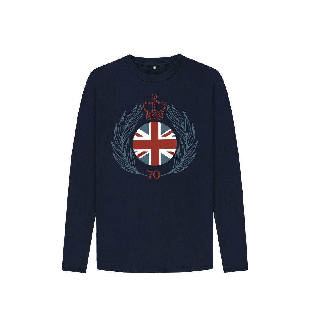 Navy Blue Kids Long Sleeve Flag and Crown Tee