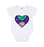 White Short Sleeve Earth and Moon Baby Grow