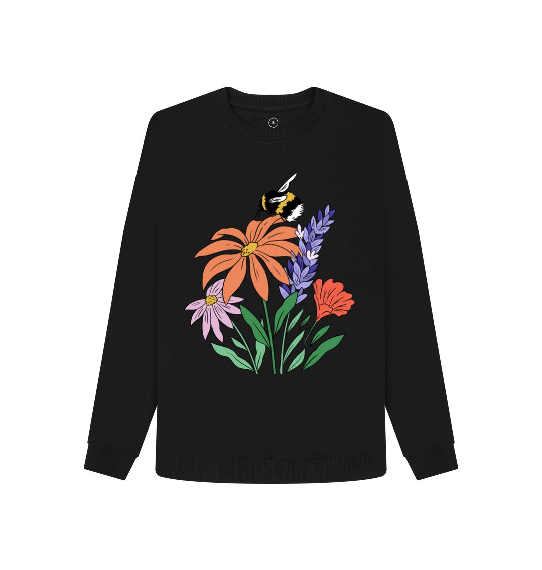 Black Flowers  and Bee Remill Sweatshirt