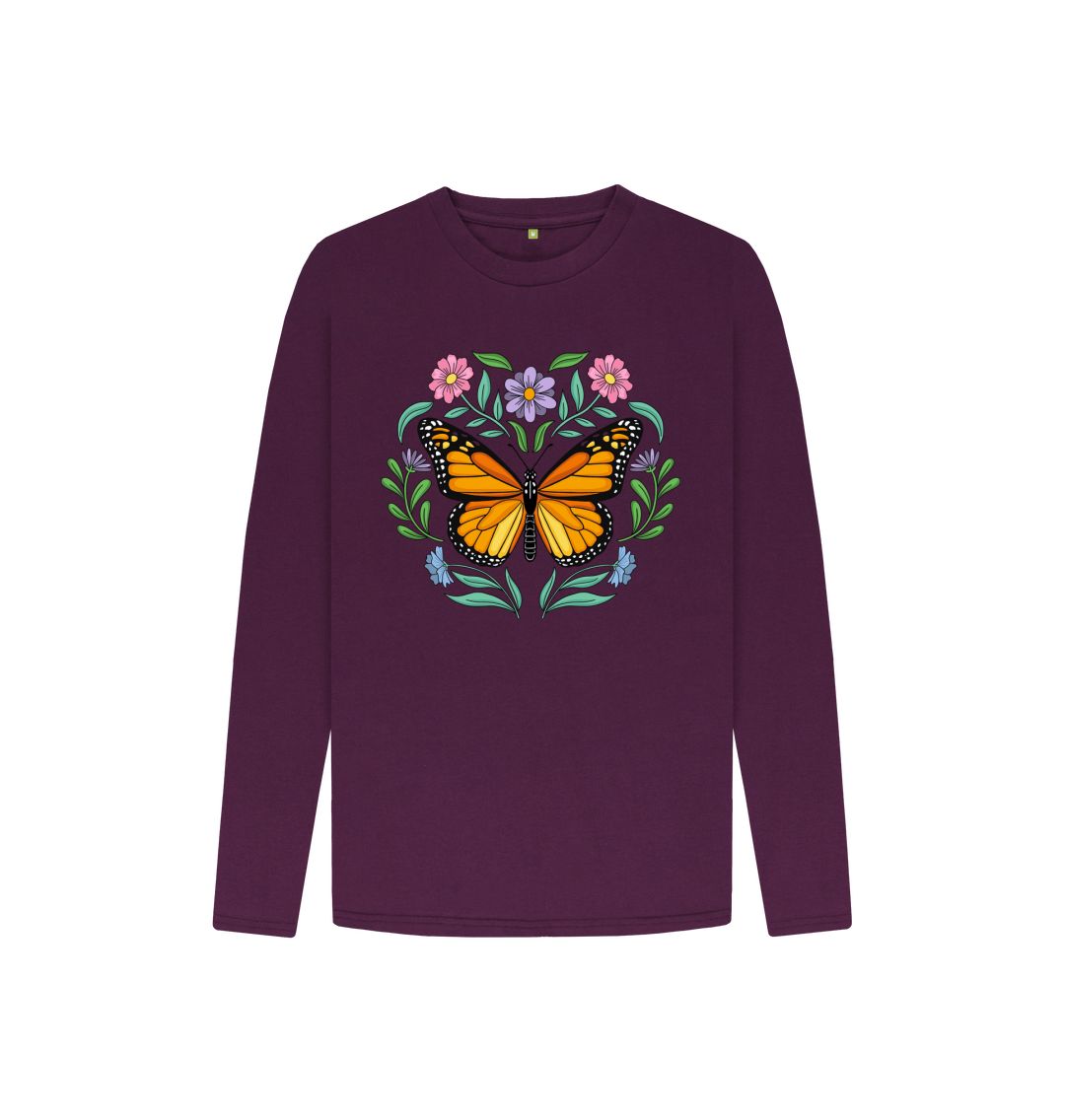 Purple Flowers and Butterfly Long Sleeve Tee