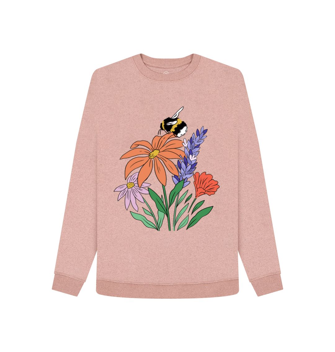 Sunset Pink Flowers  and Bee Remill Sweatshirt