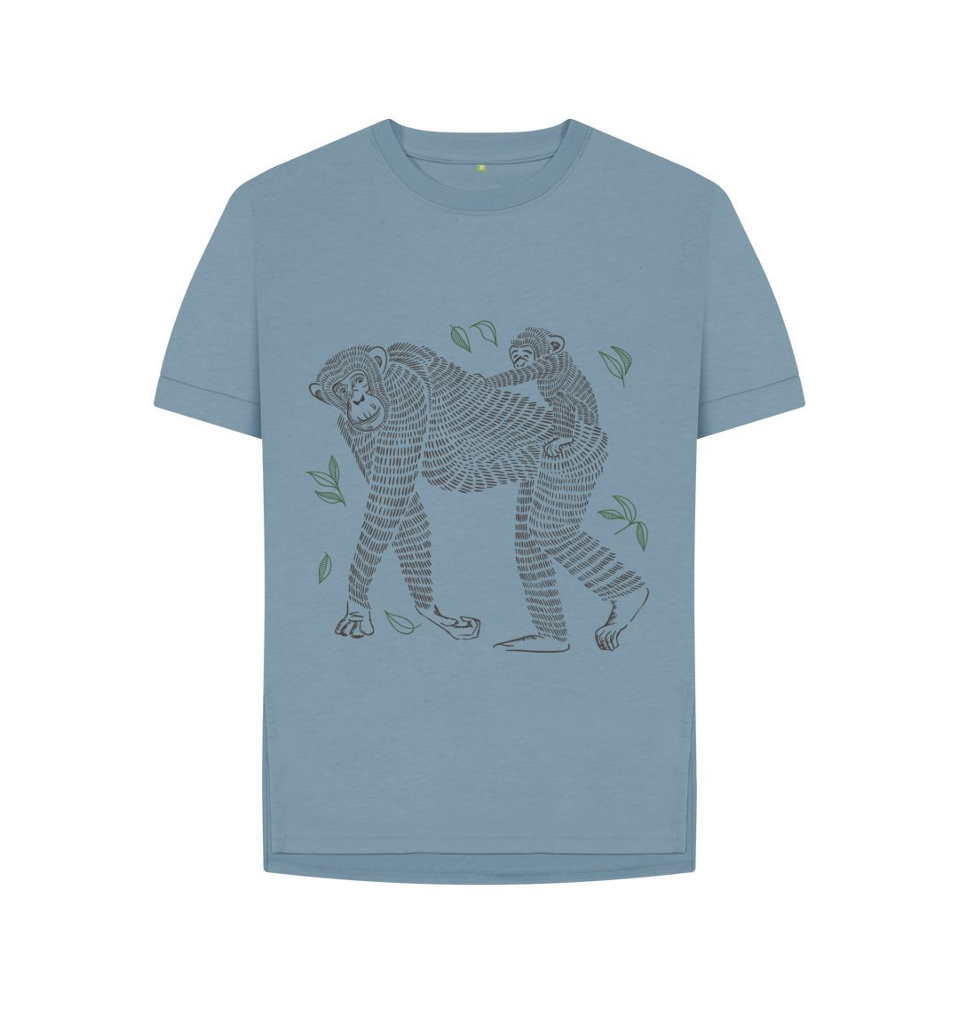 Stone Blue Chimp and Baby Woman's Tee