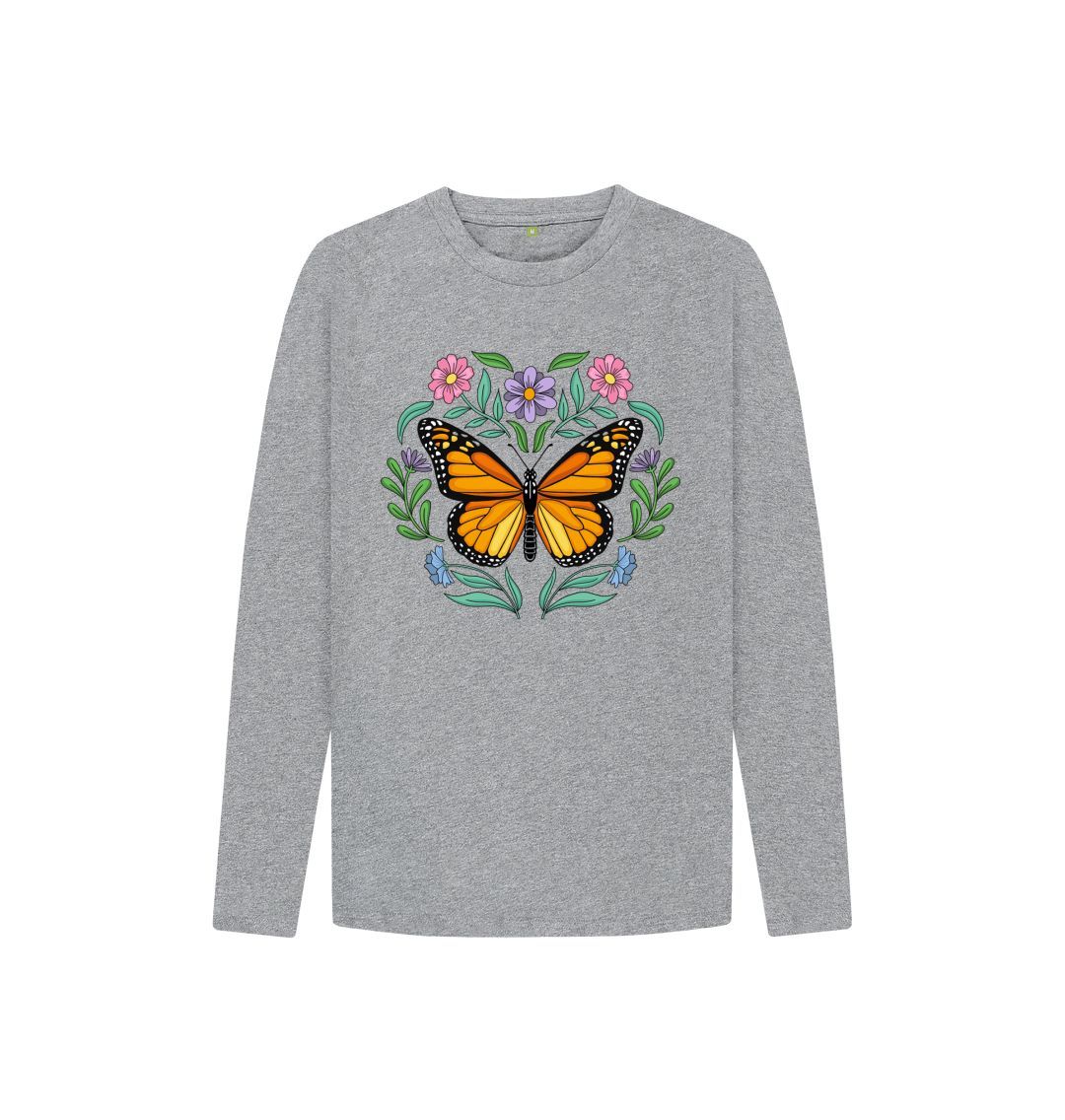 Athletic Grey Flowers and Butterfly Long Sleeve Tee