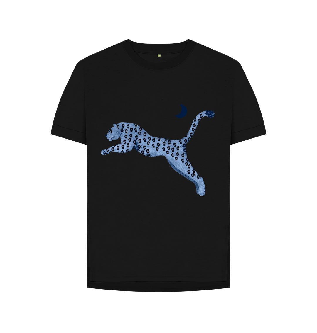 Black Relaxed Fit Wild Blue Cat Tee