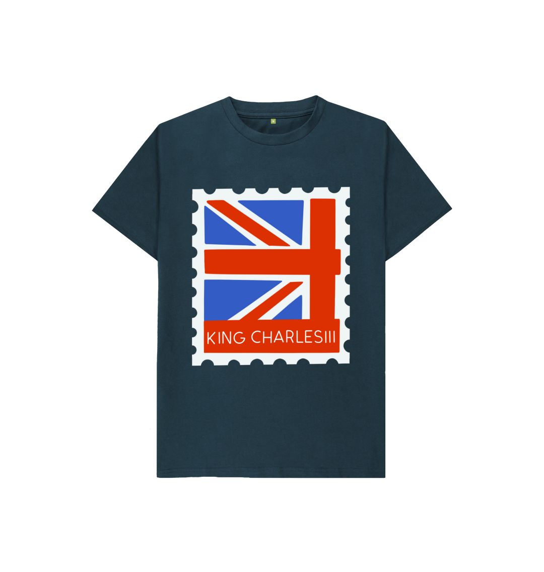 Denim Blue Kids King Charles III Stamp Tee